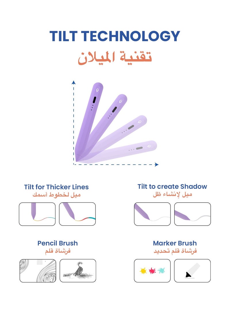 تاينيموس قلم ايباد بنسل ميني ستايلس إلكتروني رقمي نشط ذكي بميزة شحن سريع ورفض راحة اليد لجهاز أبل ايباد 2018 وما بعد بنفسجي - Image 4